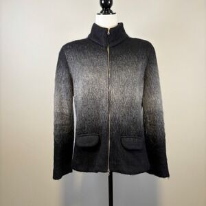 Marc Cain Luxury Cardigan Ombre Wool Mohair Zip Jacket Black Gray Women's XL